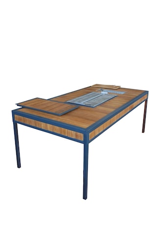 Buz Hazneli İroko Ahşap Mangallı Masa Ahşap