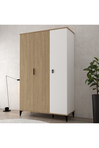 6304 Neva 3 Kapılı 200 Cm Gizli Çekmeceli Gardırop , Elbise Dolabı , Genç Odası Yunus - Beyaz