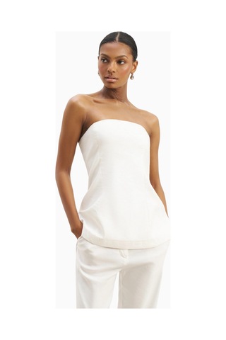 Because Of Alice Strapless Linen A - Line Bodice Kadın Üst Beyaz