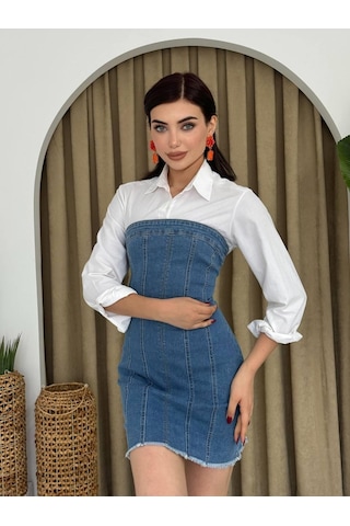 Vinna Straplez Kot Mini Elbise Koyu Mavi