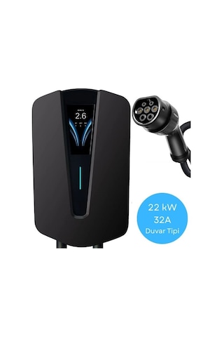 Akıllı Elektrikli Araç Şarj İstasyonu 22 Kw - Lcd Ekranlı, Tip 2, 5m Kablolu