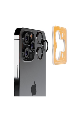 Piili Apple iPhone Uyumlu 15 Pro / 15 Pro Max Hd Kamera Lens Koruyucu - Titanyum Çerçeveli