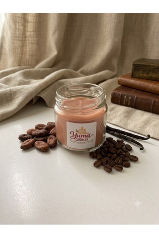 Vanilya , Kahve Ve Kakao Kokulu %100 Soya Wax 100cc Kapaklı Cam Kavanoz Mum Kahverengi