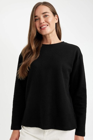 Defacto Regular Fit Bisiklet Yaka Selanik Kumaş Basic Düz Uzun Kollu Tişört D0359AX24AUBK81 Siyah