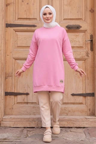Bestenur Armalı Yırtmaç Detay Tunik 1665 - Pembe