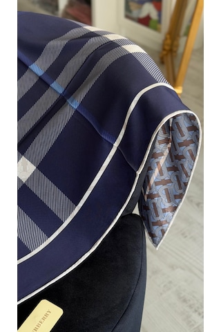 Miorel Scarfs Ekose Desen Çift Taraflı Vual İpek Eşarp Silk Scarfs Hijab Şal Aksesuar Fular Lacivert