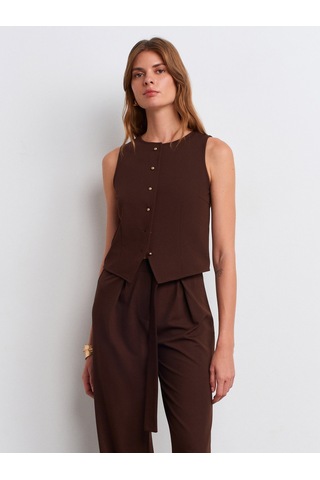 Dilvin 50528 Pens Detaylı Yelek-kahve Kahve