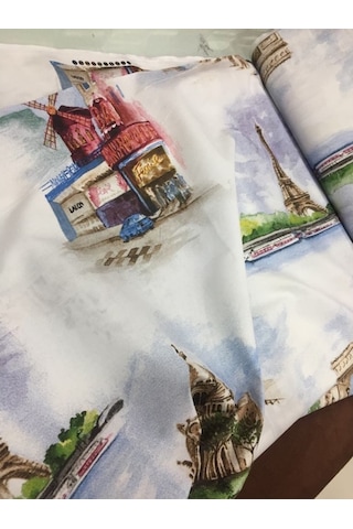 Taç Nevresim Kumaşı %100 Pamuk Paris Şehir Temalı En 240Cm 57Tel
