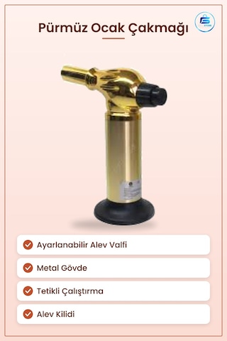 Pürmüz Ocak Çakmаğı Nargile Ayarlanabilir Alev Valfi Metal Gövde Gold