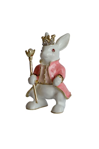 Dekoratif Kral Tavşan Biblo, Kristal Taşlı Metal, 7 Cm, 4.5 Cm,