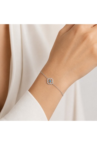 Zirkon Taşlı Gümüş Kaplamalı Mavi Mineli Çiçek Gümüş Kolye Gold - Rose Gold - Gümüş