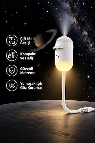 Usb Galaksi Projektör Led Gece Lambası 360 Ayarlanabilir 12 Filmli 2 Si 1 Arada Ambiyans Işık Gl-001 Beyaz