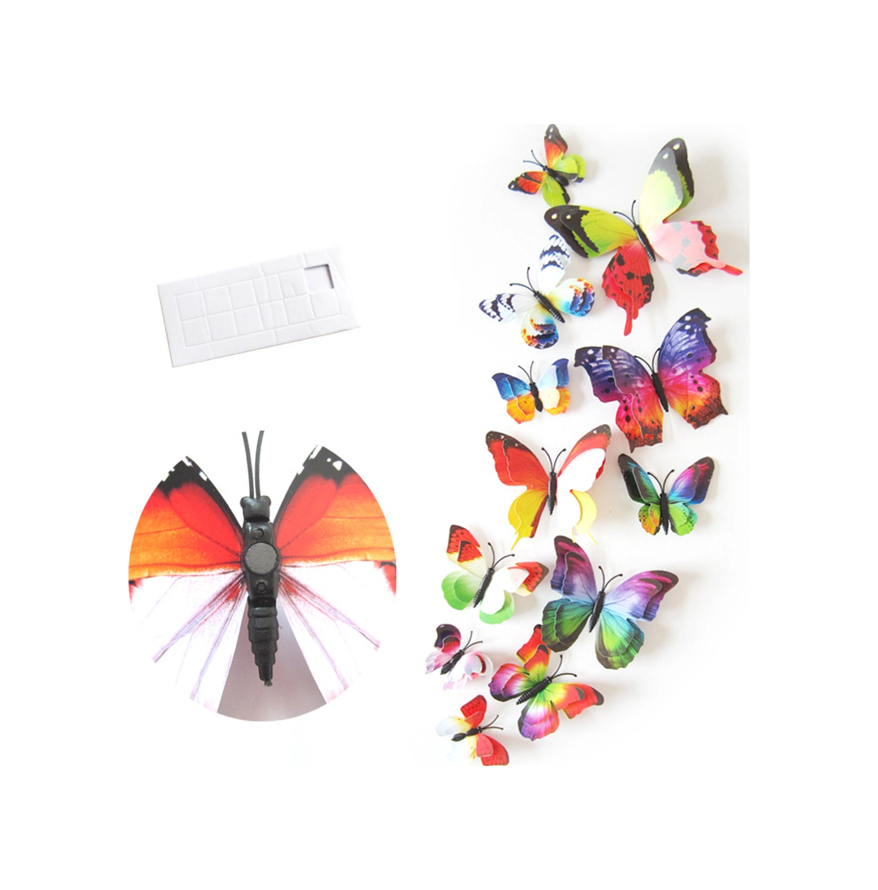 Fosenze Pvc Çift Katlı 3d Kelebek Duvar Sticker Seti 12 Adet - Renkli, Doğal Dekor, Kolay Uygulama, Çocuk Odası, Bahçe, Hediye Ideali Renkli