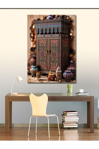 Kanvas Tablo Çini Desenli Dolap Ve Vazo 100cmx140cm