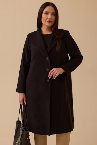 Galaxi Kadın Büyük Beden Düğmeli Kaşe Kaban 4001 Siyah Siyah