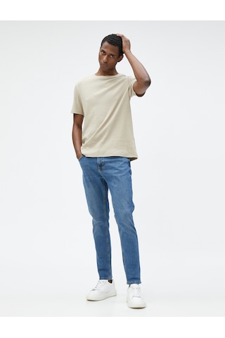 Koton Skinny Fit Kot Pantolon - Michael Jean Açık İndigo 3sam40113nd 3SAM40113ND600 Açık İndigo