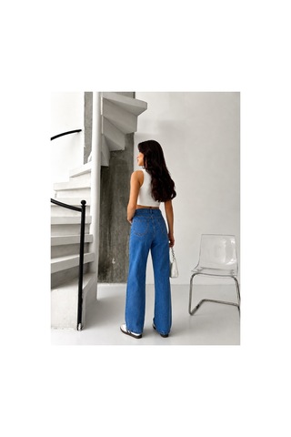 Kene Jeans Mavi Likralı Boyfriend Bol Paça Denim Pantolon Mavi