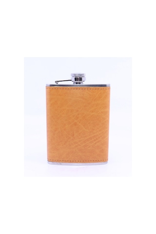 Turuncu Deri Kaplama Cep Matarası/flask 8 Oz