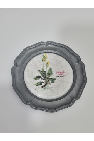 Vintage Zınn Çerçeveli Dekoratif Bahar Çuha Çiçeği Temalı Duvar Tabağı 10cm 003