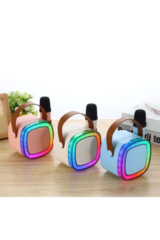 1adet Karaoke Hoparlör Kart/usb Mikrofon Işıklı Bluetooth Speaker