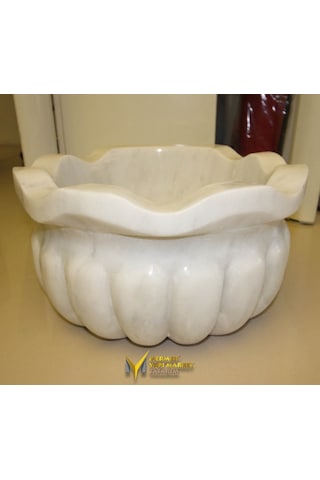 Afyon Beyaz Mermer Fırfırlı Kavun Dilimli Dizayn Kurna