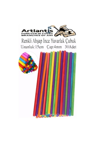 Artlantis Renkli İnce Ahşap Yuvarlak Çubuk 15 Cm 30 Lu 1 Paket Okul Öncesi Sınıf Tasarım Etkinlik Hobi Genel