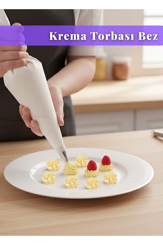 Krema Torbası Bez Yıkanabilir Torba Bpa Free Pasta Duy Torbası Dekorasyon Süsleme Aparatı 20x35 Cm Beyaz