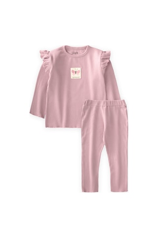 Cigit Etiket Detaylı Mevsimlik Kız Takım 1-10 Yaş Pudra Pembe Pudra