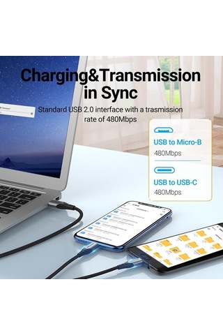 Vention 2 İn 1 Usb C Tipi Kablo Xiaomi Redmi İçin Not 10 Huawei Mikro Usb Kablosu İçin Usb Şarj Kablosu