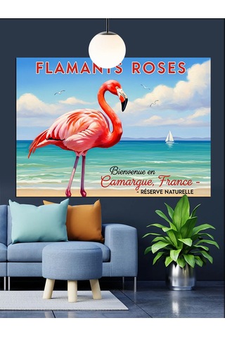 Flamingo Sahilde Dekoratif Kanvas - Mdf Ahşap Tablo