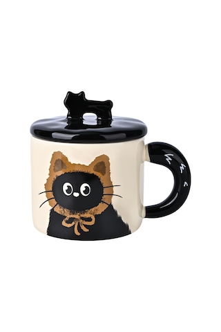 Suofeng Kedi Desenli Seramik Kupa - Kahve/bardak 370ml Dayanıklı Ev/ofis Kullanımı Kahve Severler İçin Kahve Fincanı Kahverengi