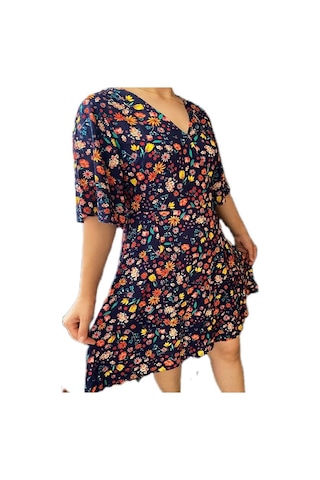 Eylül Moda Kadın Lacivert Çiçek Desenli Elbise