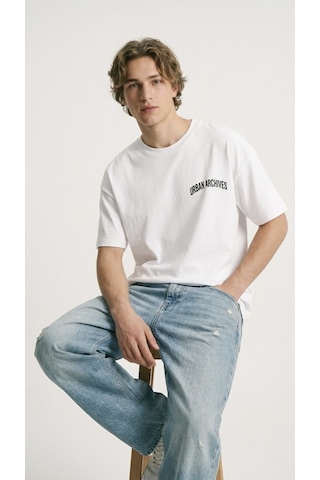 Hoxie Erkek Beyaz Urban Archives Sırt Baskılı Premium Oversize Tişört