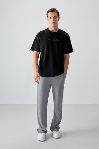Air Jones Tommy Life Siyah Pamuklu Kalın Yumuşak Dokulu Oversize Fit Baskılı Erkek T-shirt - 88374 Siyah