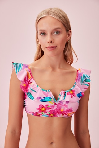 Suwen Volanlı Bralet Bikini Üst Sb24400p1317 Pembe Tropikal