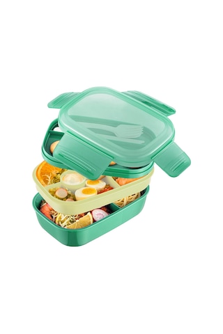 Leezsing 1.9l Bento Kutusu Yemek Kutusu Yemek Takımı Seti 8 Bölme 3 İstiflenebilir Kap Yetişkinler Çocuklar Kamp Ofis İçin Büyük Kapasite Yeşil