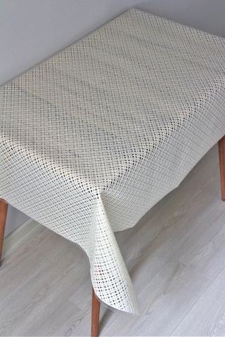 Pvc Şeffaf Kaplama Silinebilir Masa Örtüsü Çapraz Hasır Krem