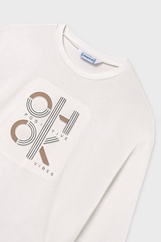 Unisex Çocuk Normal Kalıp Uzun Kollu Baskılı T-shirt - Krem YESIL