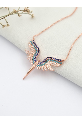 Brezza Lusso Jewelry Mikail Meleği Firuze Taşlı Kadın Gümüş Kolye 45 CM