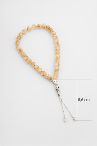 Doğal Sitrin Taşlı 24 Cm Gümüş Tesbih Beyaz