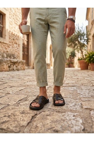 Ern Shoes İçi Dışı Hakiki Deri Ortopedik Erkek Terlik Sandalet Gri
