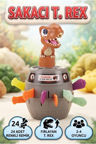 Ju-rassic World Lisanslı Şakacı T-rex Fıçı Oyunu - 24 Renkli Kemikli Heyecan Dolu Aile Ve Parti Oyunu