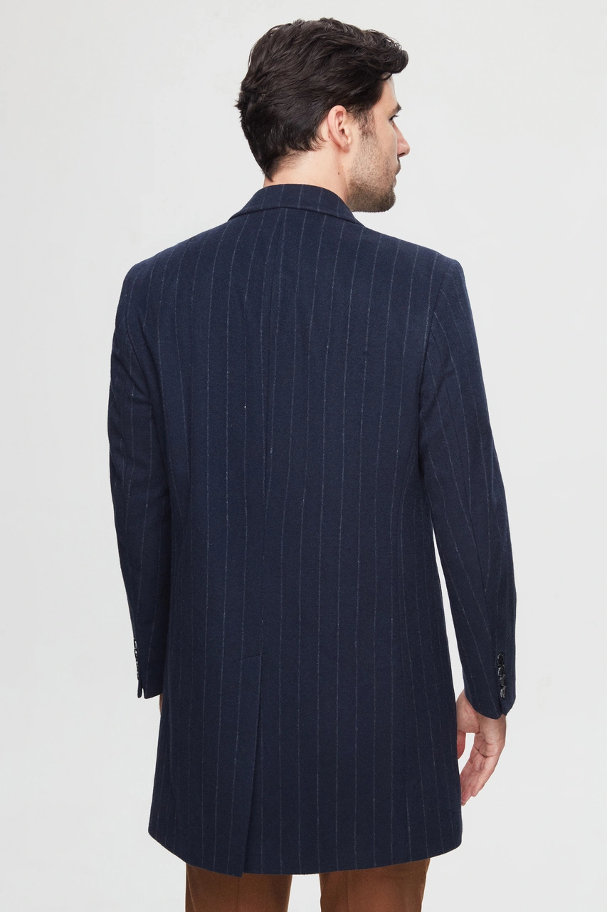 D's Damat Ds Damat Regular Fit Lacivert Çizgili Yünlü Palto 1hf083220016m 101