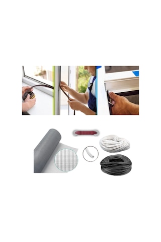 Netpen 3'lü Sineklik Seti 1000x100 Cm Tül, 28 Mt. Beyaz Conta, Fitil Çekme Aparatı 1000x100 Cm