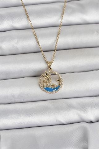 316l Çelik Zincir Gold Renk Zirkon Taşlı Deniz Temalı Kadın Kolye - Lisinya Çok Renkli