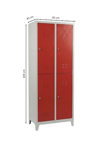 4 Gözlü Standart Soyunma Dolabı Kırmızı 80x40x198