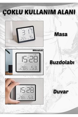 Dijital Oda Termometre Sıcaklık Ve Nem Ölçer Masa Saati Alarm Lcd Ekran Duvara Takılır Siyah