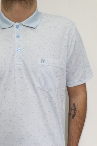 Santa Dmctekstil Erkek Desenli Klasik Kesim Rahat Kalıp Tek Cepli Polo Yaka Düğmeli T-shirt Mavi