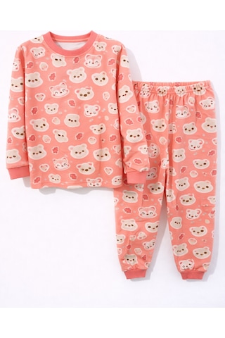 Ayı Ve Tilki Desenli Kız Çocuk Pijama Takımı Beyaz