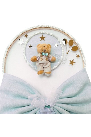 Kasnaklı Fiyonk Ve Ayıcıklı 30cm Kapı Süsü - Mavi